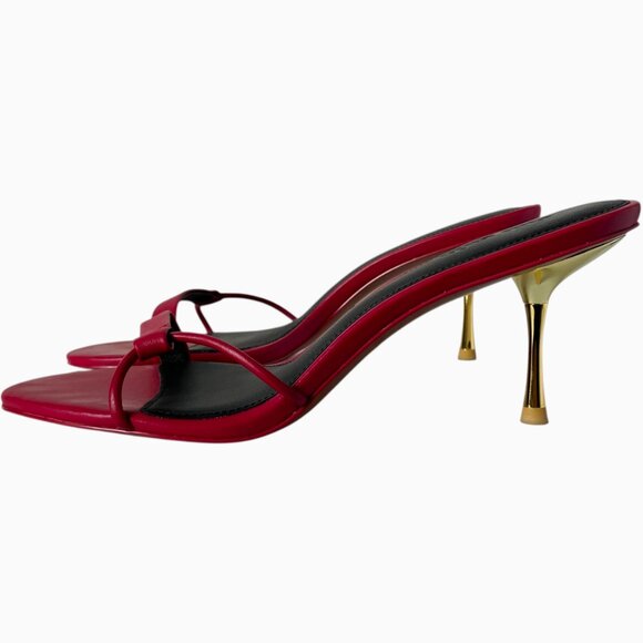 Cult Gaia Veda Sandal Size 37.5 Ruby Red Leather Strappy Gold Heel - Picture 8 of 12